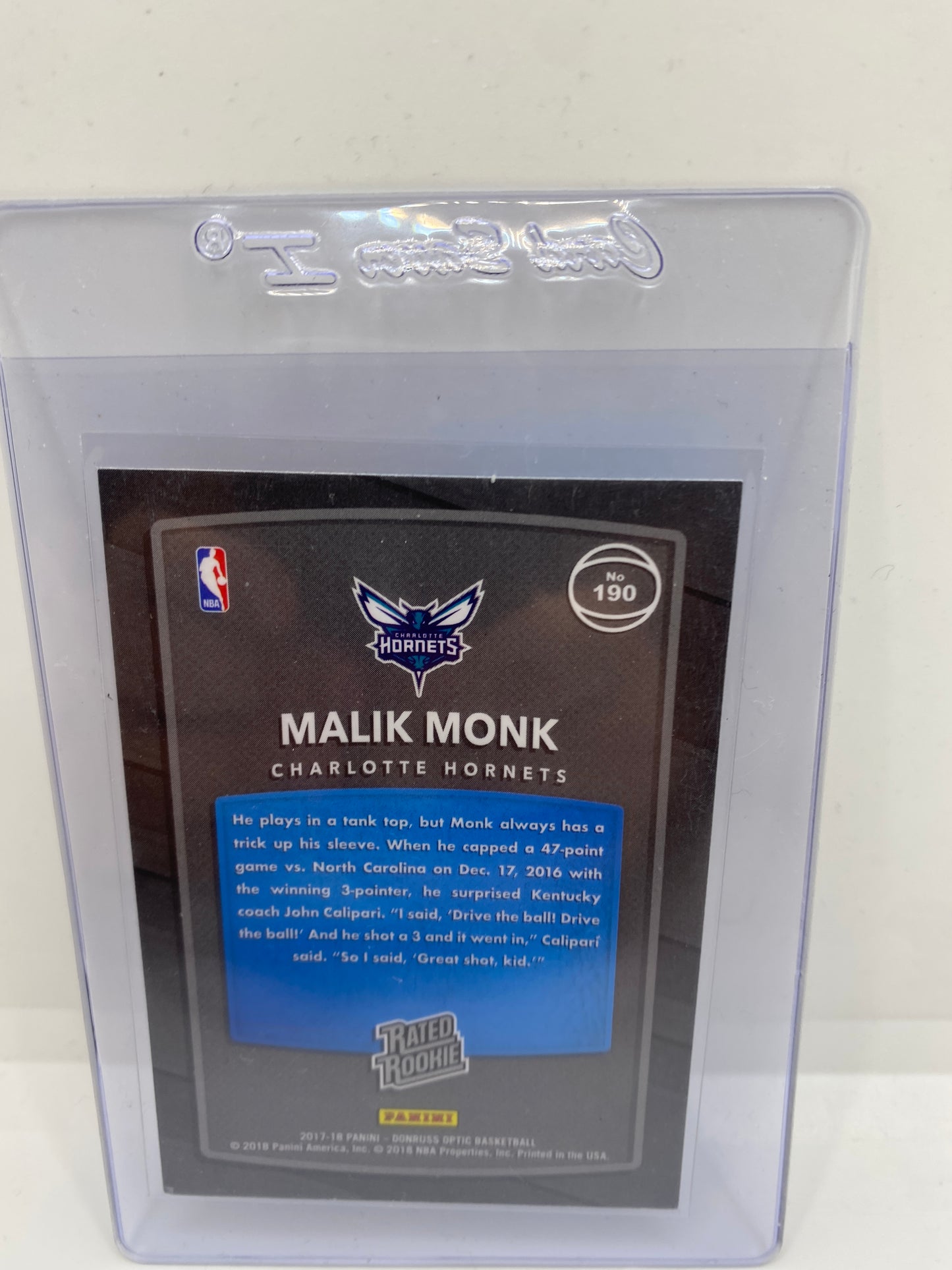 MALIK MONK 2017-18 Panini Optic Red & Yellow Rated Rookie Rc #190 Hornets