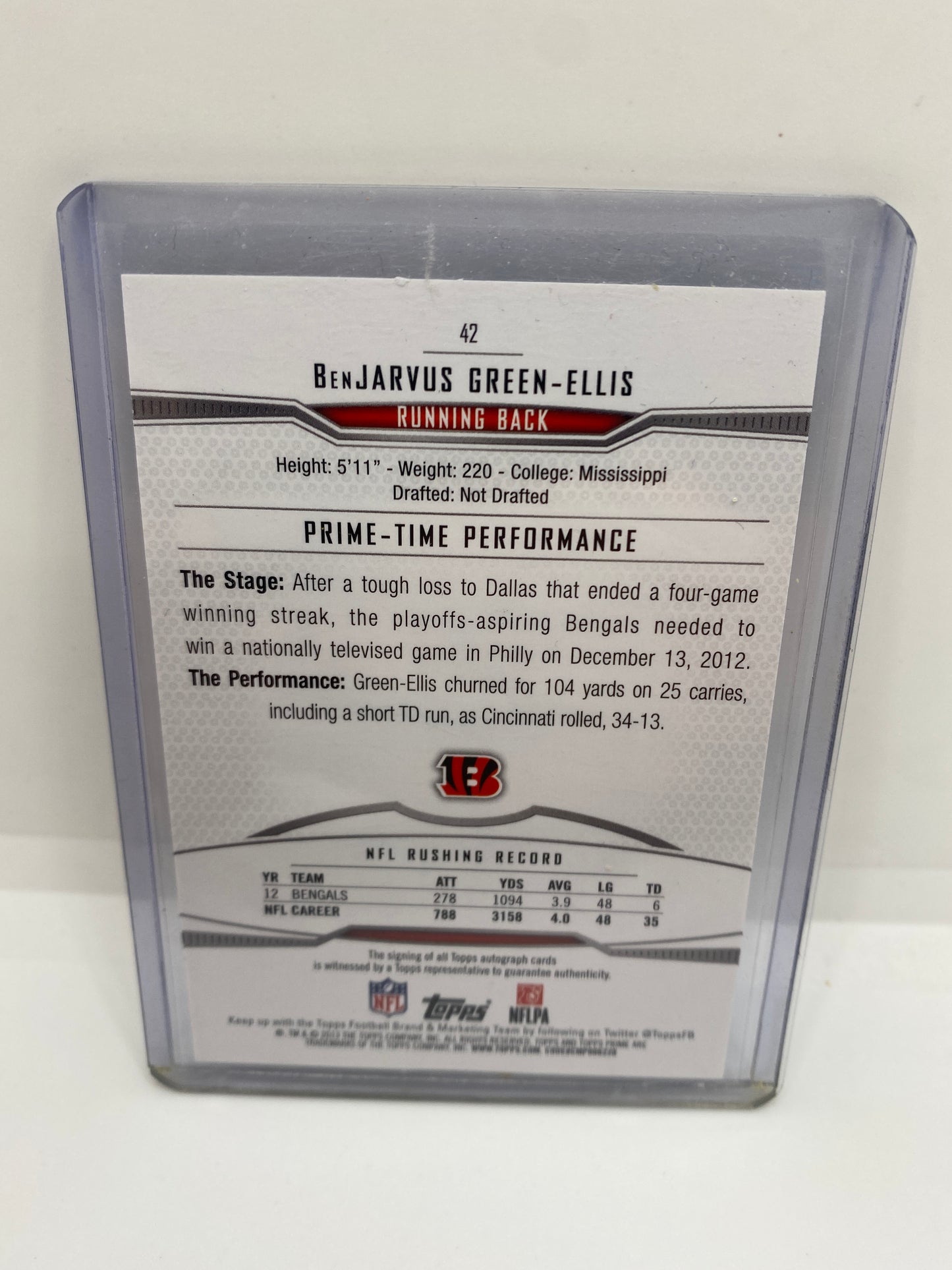 2013 Topps Prime Variations /150 BenJarvus Green-Ellis #42 Auto