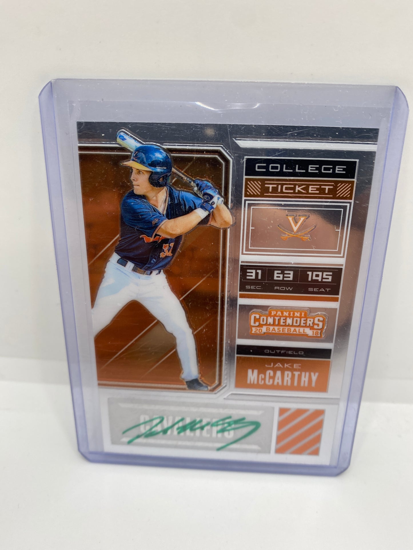 2018 Elite Extra Contenders Chrome College Ticket Jake McCarthy Green Ink Auto