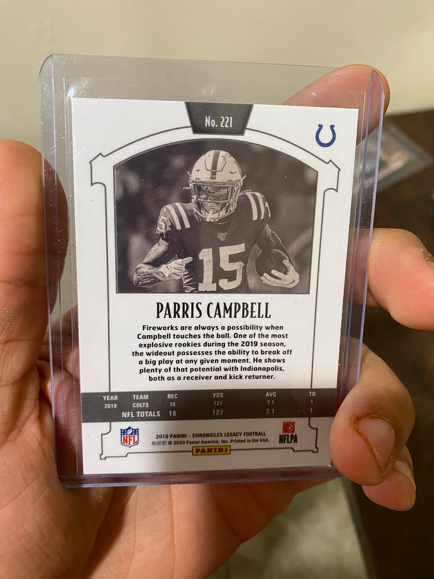 2019 Panini Chronicles Legacy Rookie Parris Campbell Colts RC HOLO