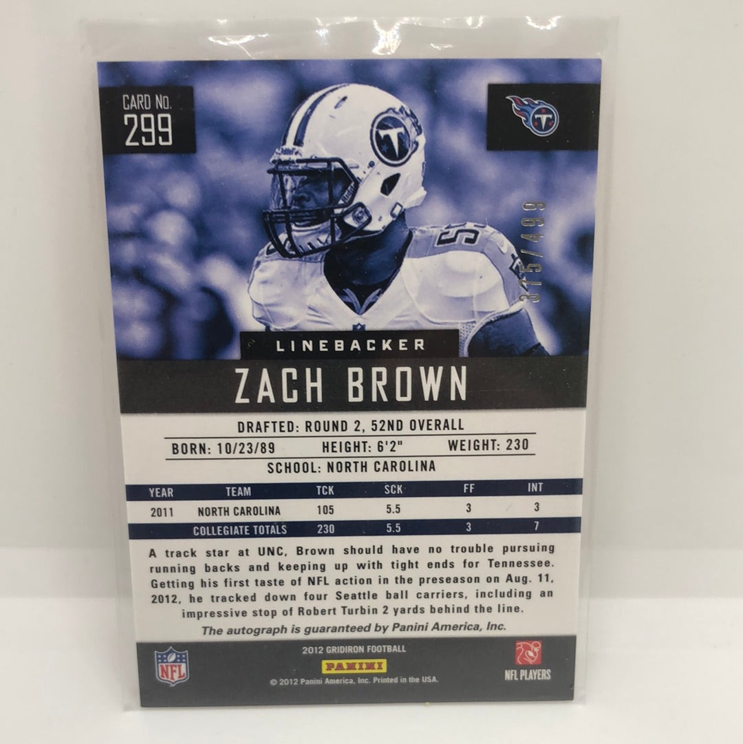 Zach Brown 2012 Gridiron Rc Auto /499