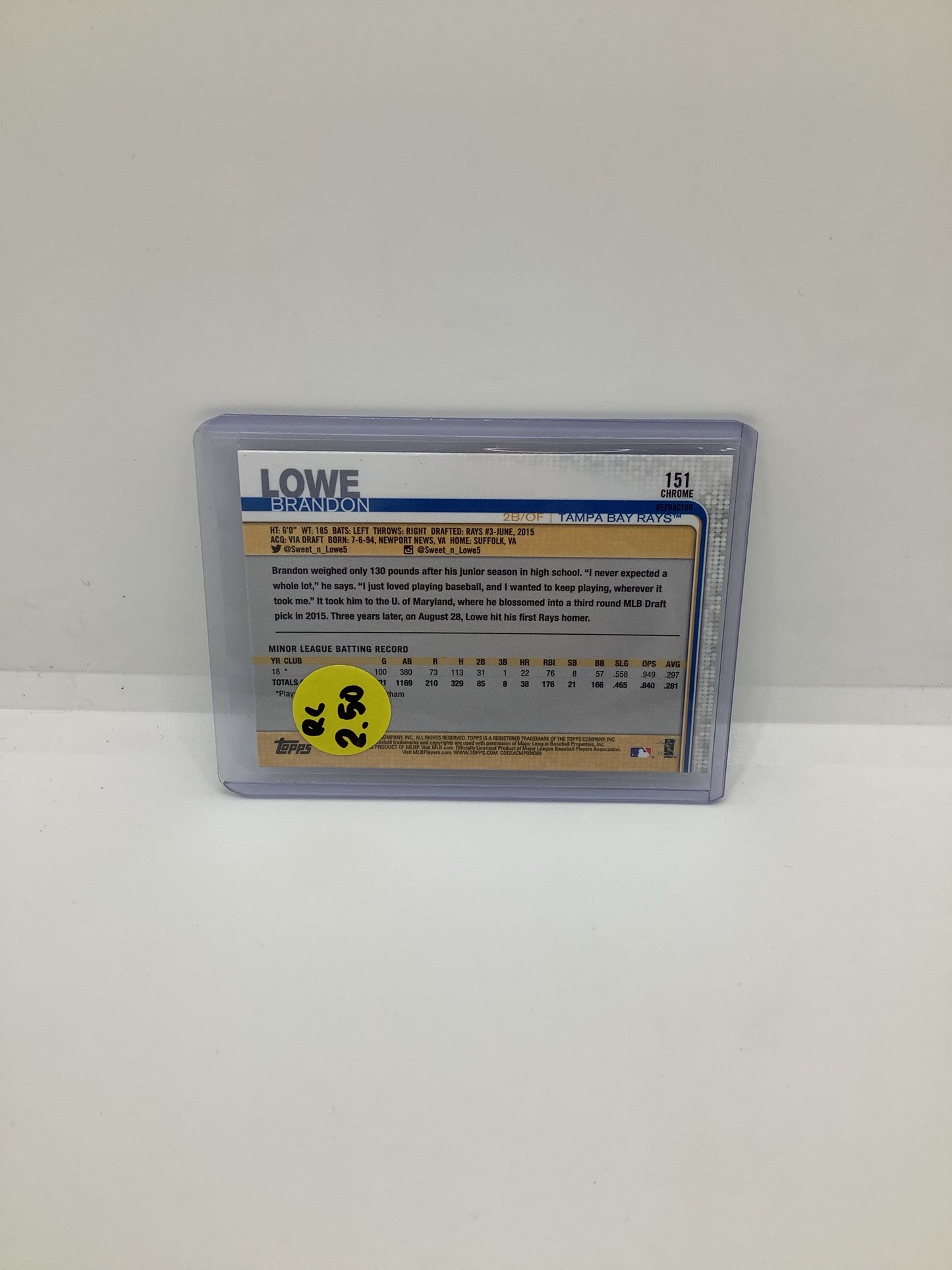 2019 Topps Brandon Lowe RC Chrome
