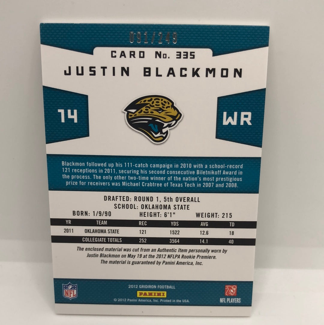 Justin Blackmon 2012 Gridiron Gems Jsy /249