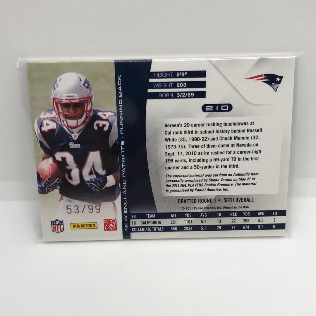 Shane Vereen 2011 Absolute RPM Jsy /99
