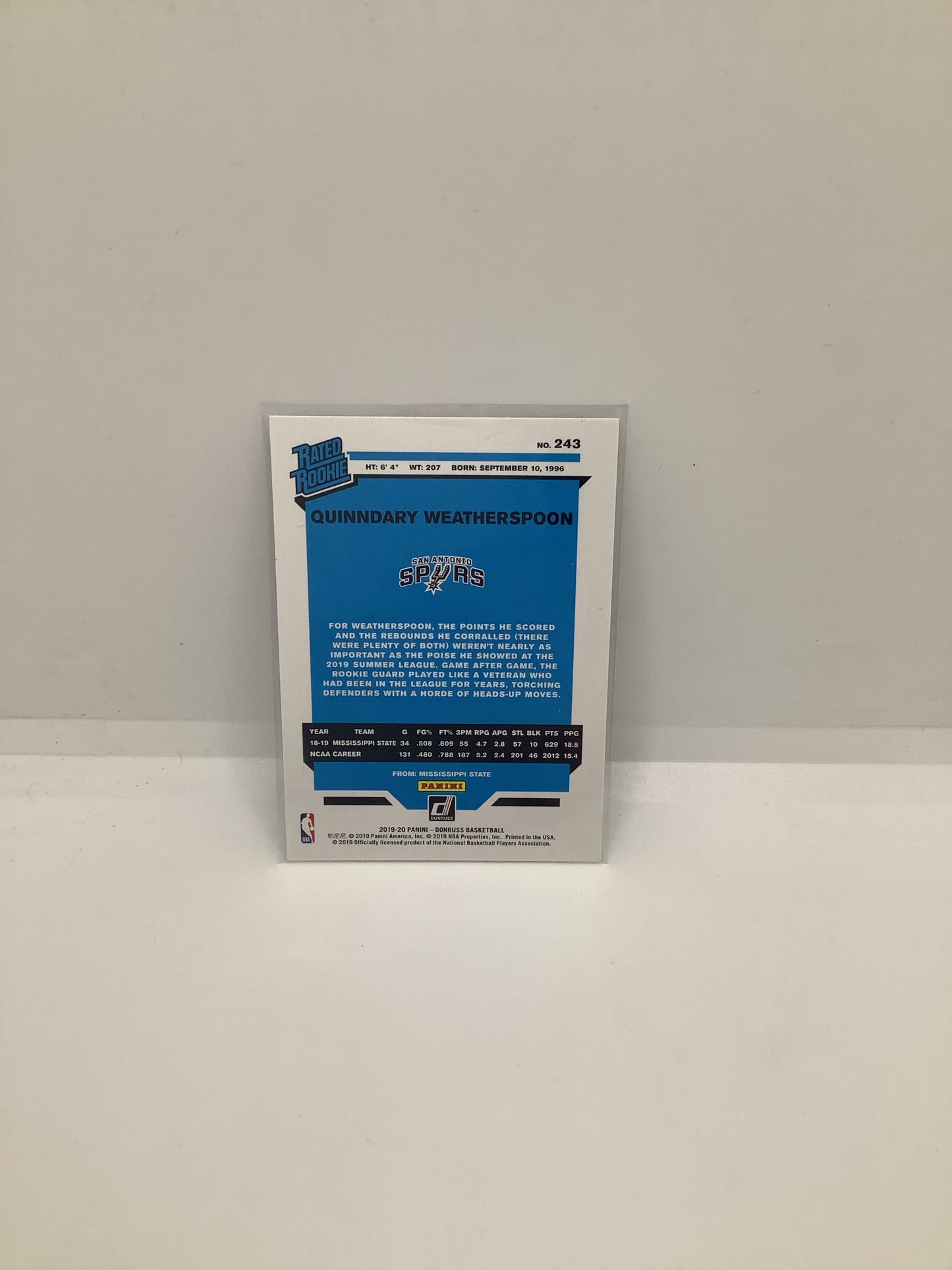 2019-20 Donruss Quinndary Weatherspoon RC