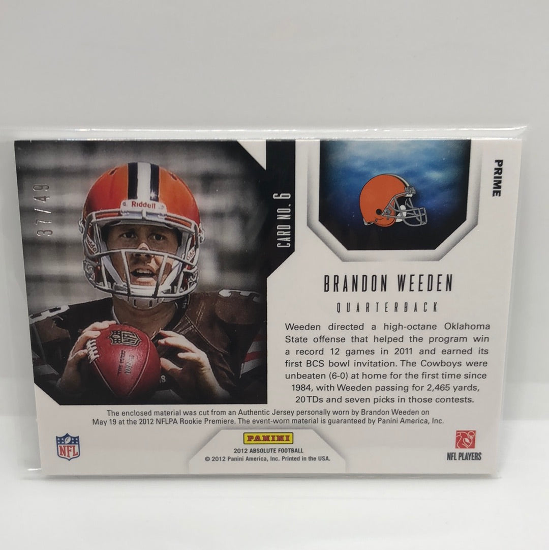 Brandon Weeden 2012 Absolute Rc Jsy Prime /49