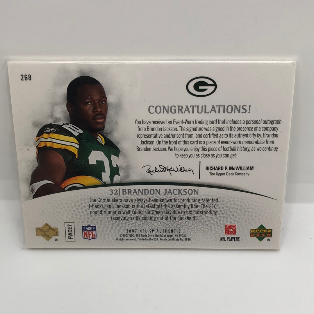 Brandon Jackson 2007 Sp Authentic Patch Auto /725