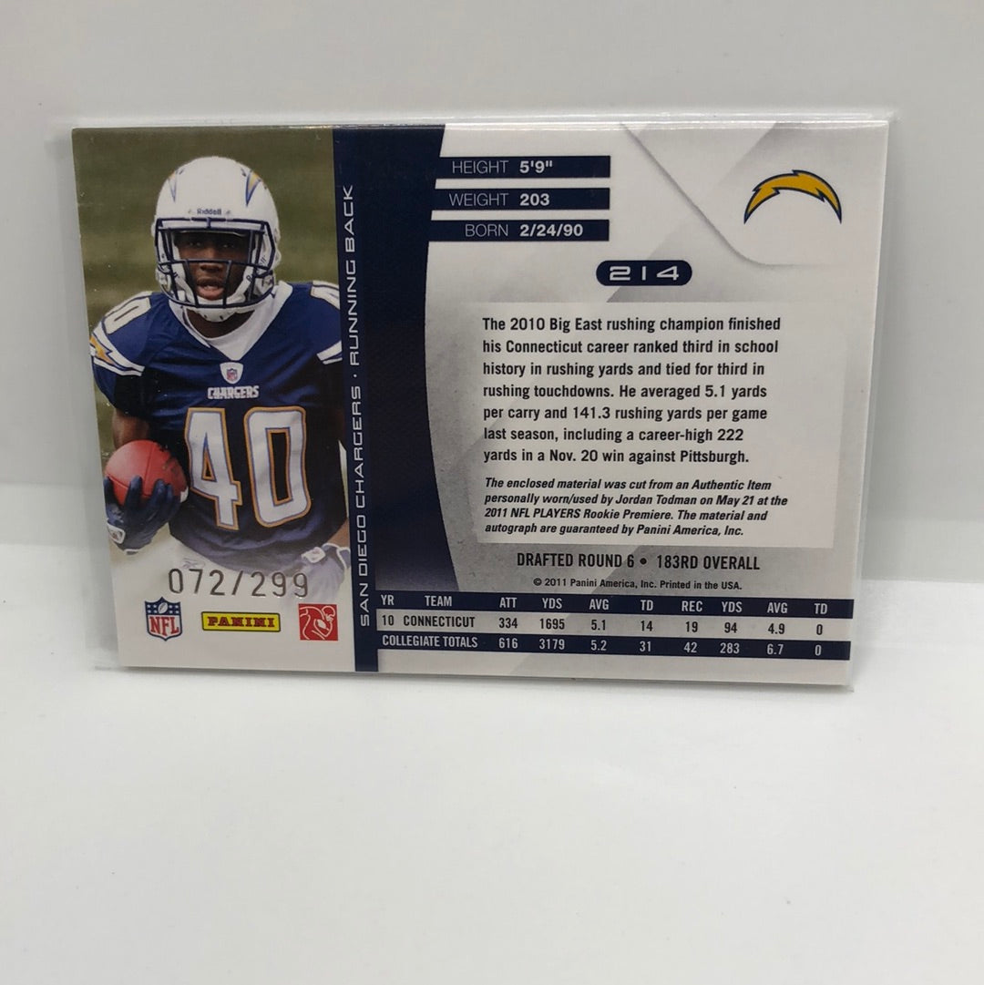 Jordan Todman 2011 Absolute Jsy Auto /299