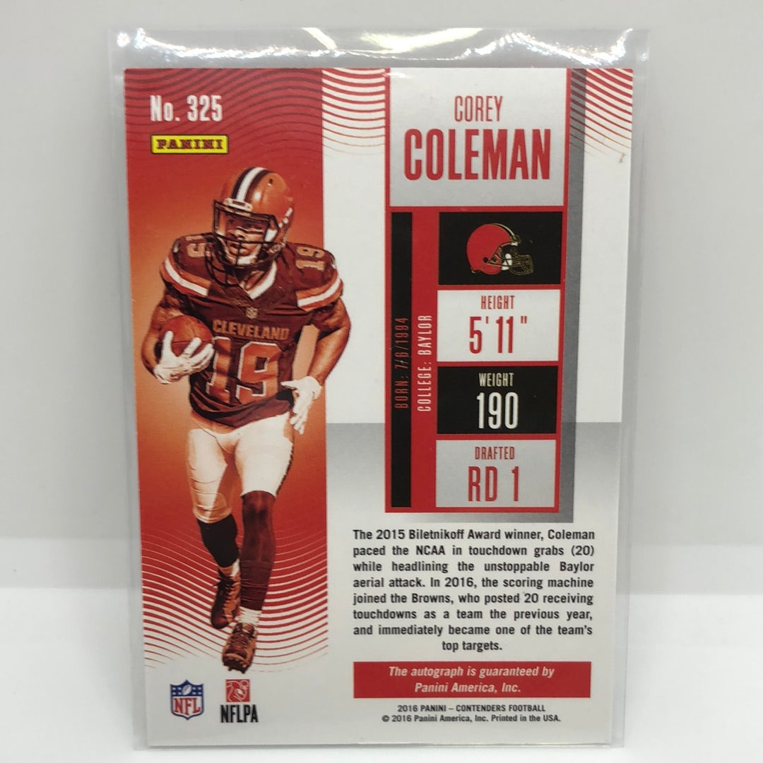 Corey Coleman 2016 Contenders Playoff Ticket Auto /99