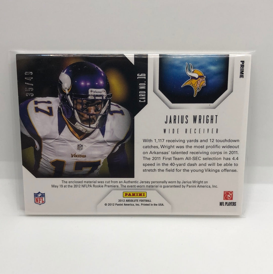 Jarius Wright 2012 Star Gazing Rc Prime Jsy /49