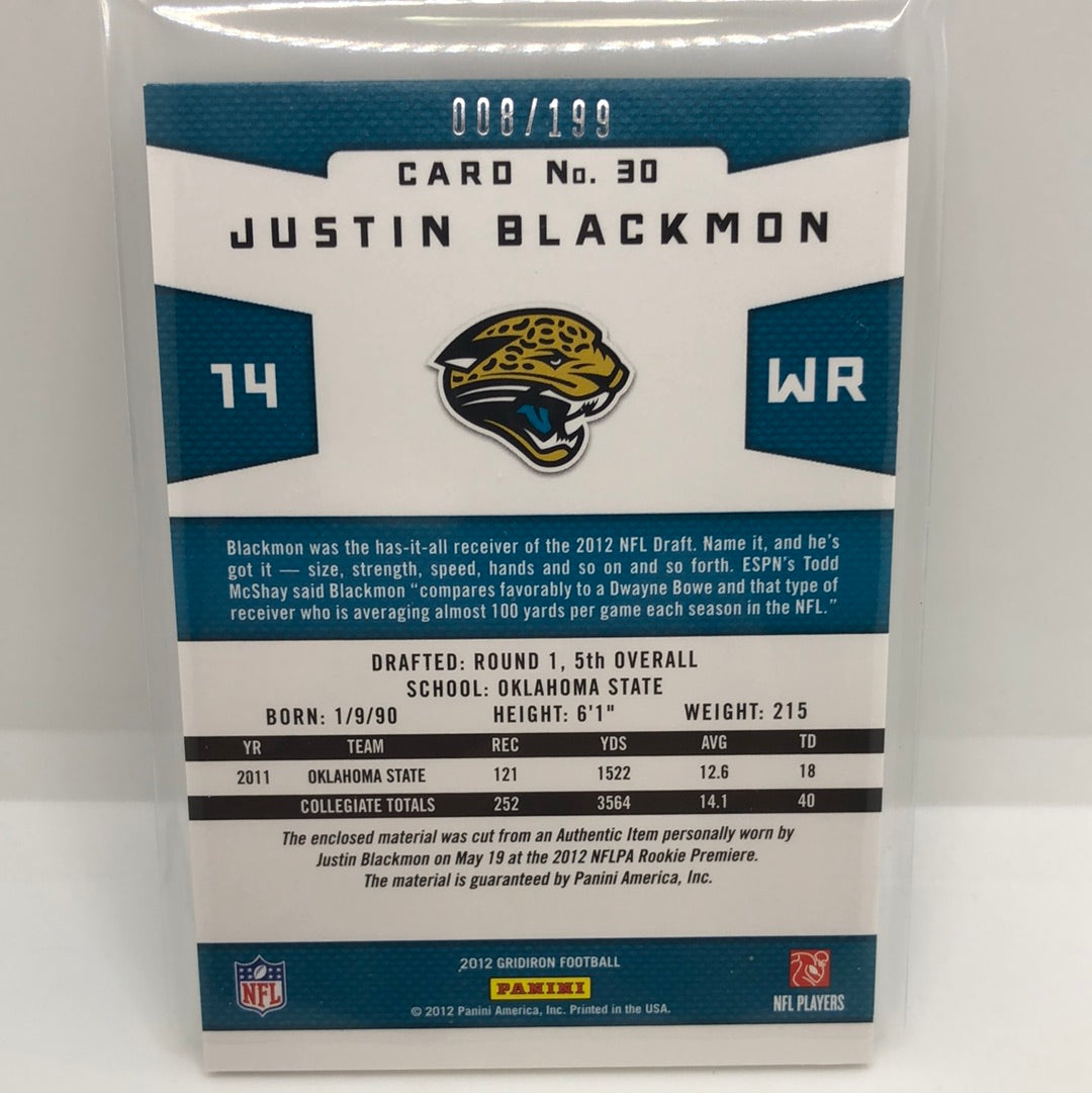 Justin Blackmon 2012 Gridiron Gems Jsy /199