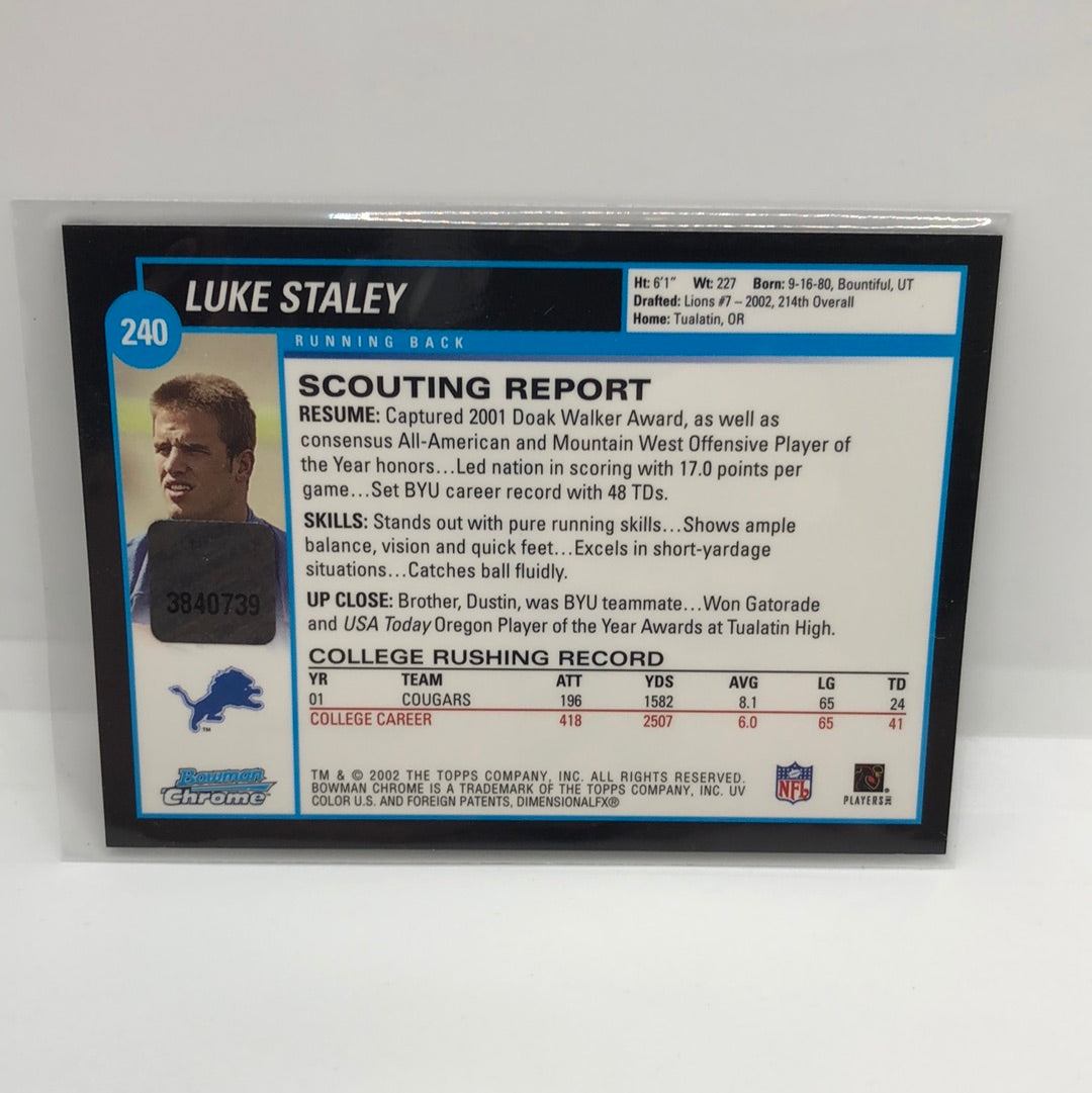 Luke Staley 2002 Bowman Chrome Rc Auto