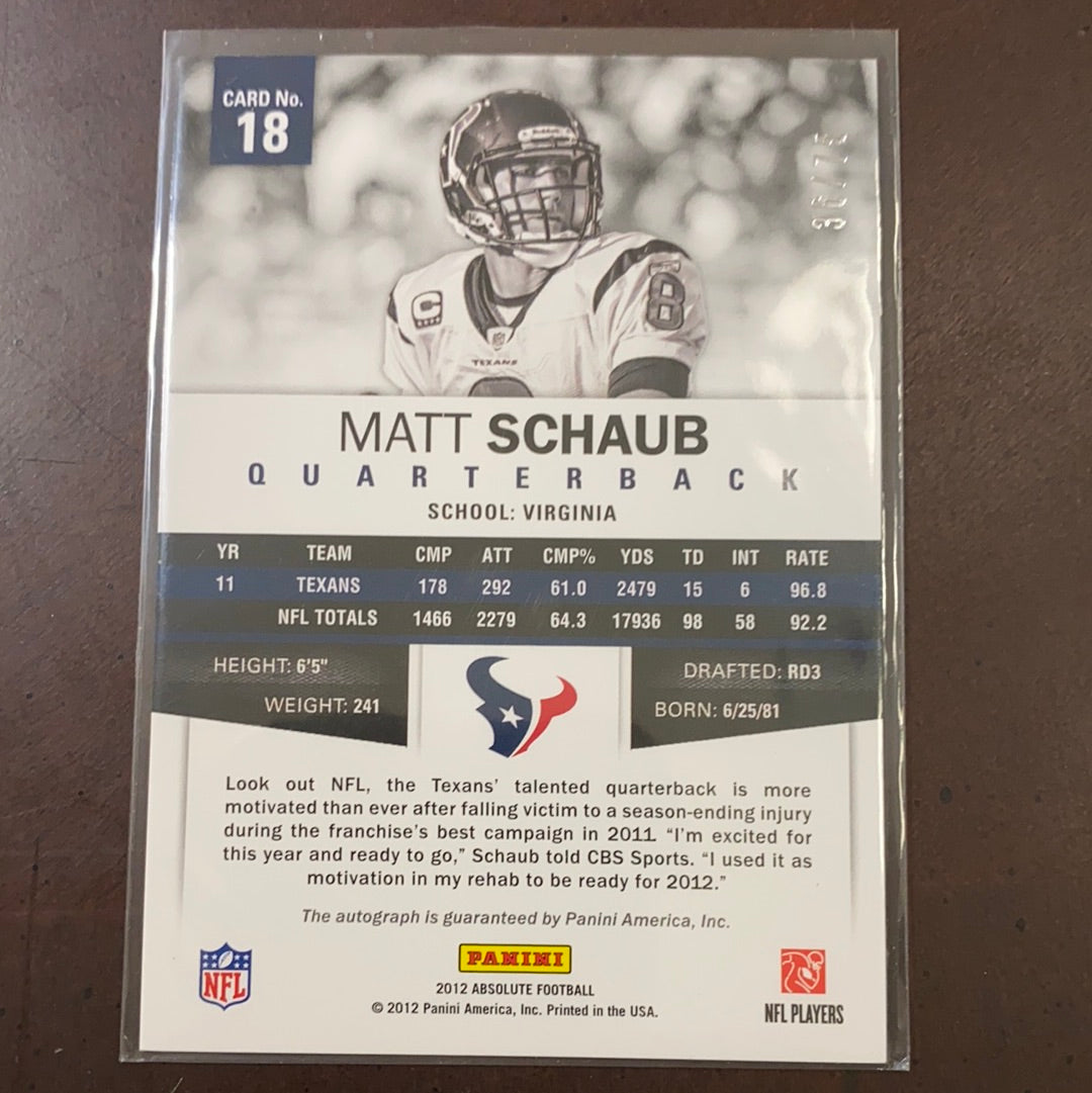 Matt Schaub 2013 Absolute Memorbilia Autograph