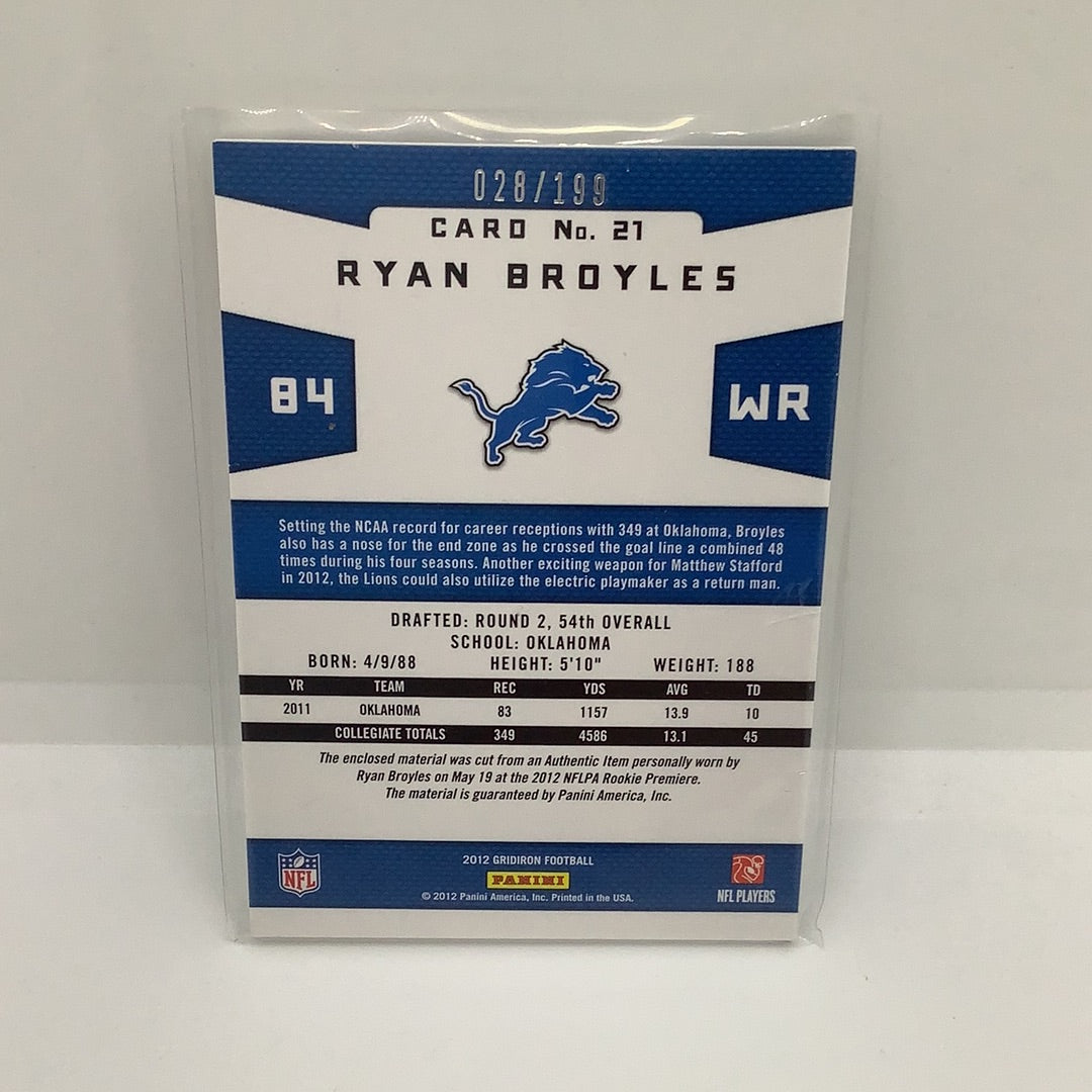 Ryan Broyles 2012 Gridiron Gems Jsy /199