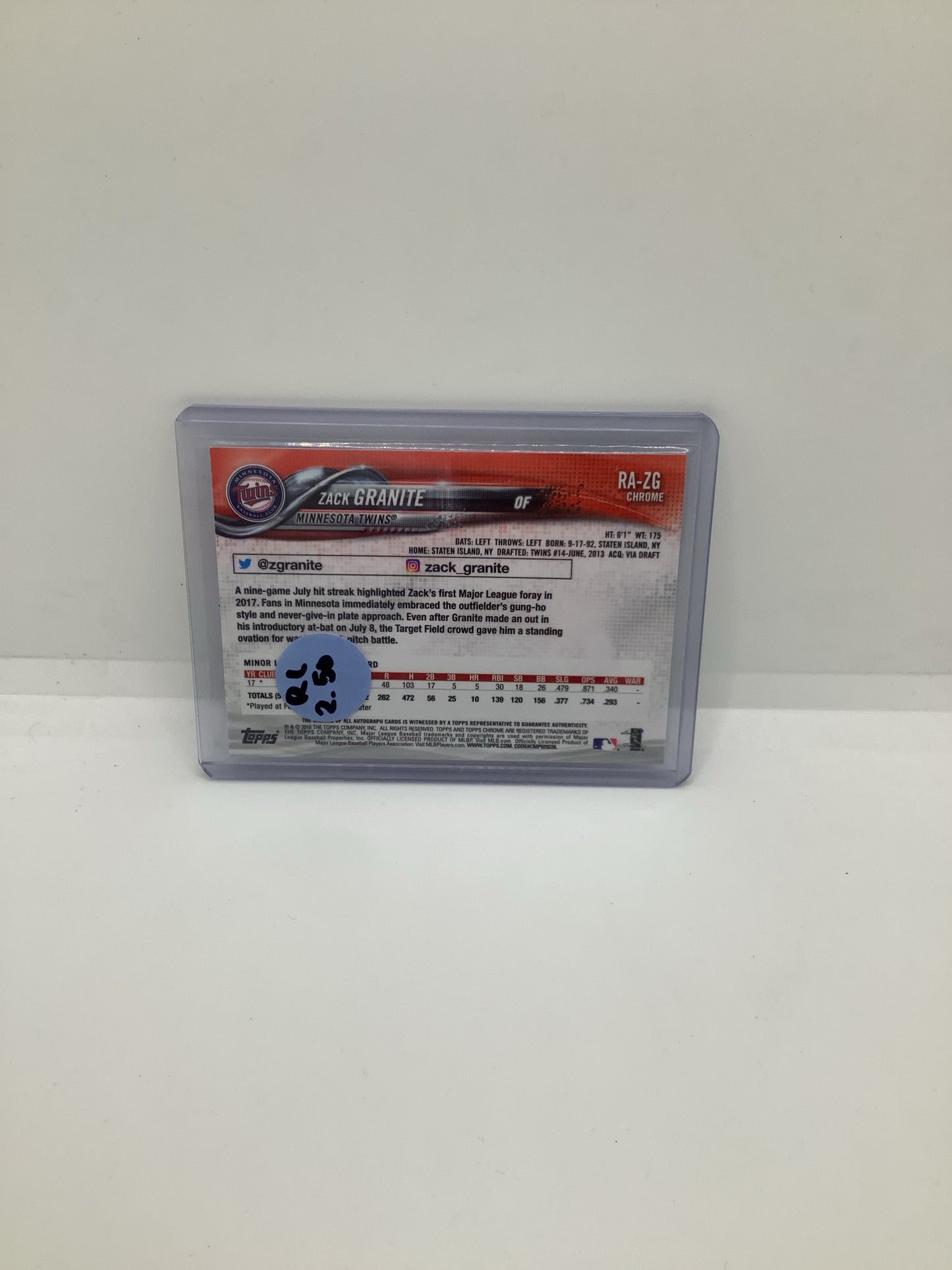 2018 Topps Zack Granite RC Chrome Auto