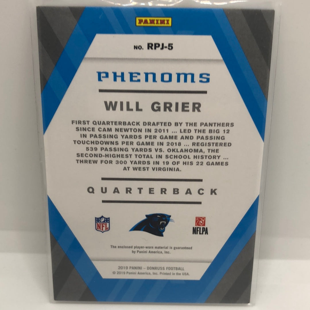 Will Grier 2019 Donruss Emerald Phenoms Rc Jsy