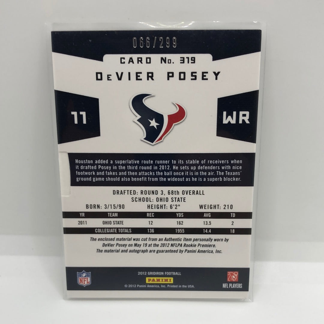 DeVier Posey 2012 Gridiron Gems Pull-Out Jsy Auto /299