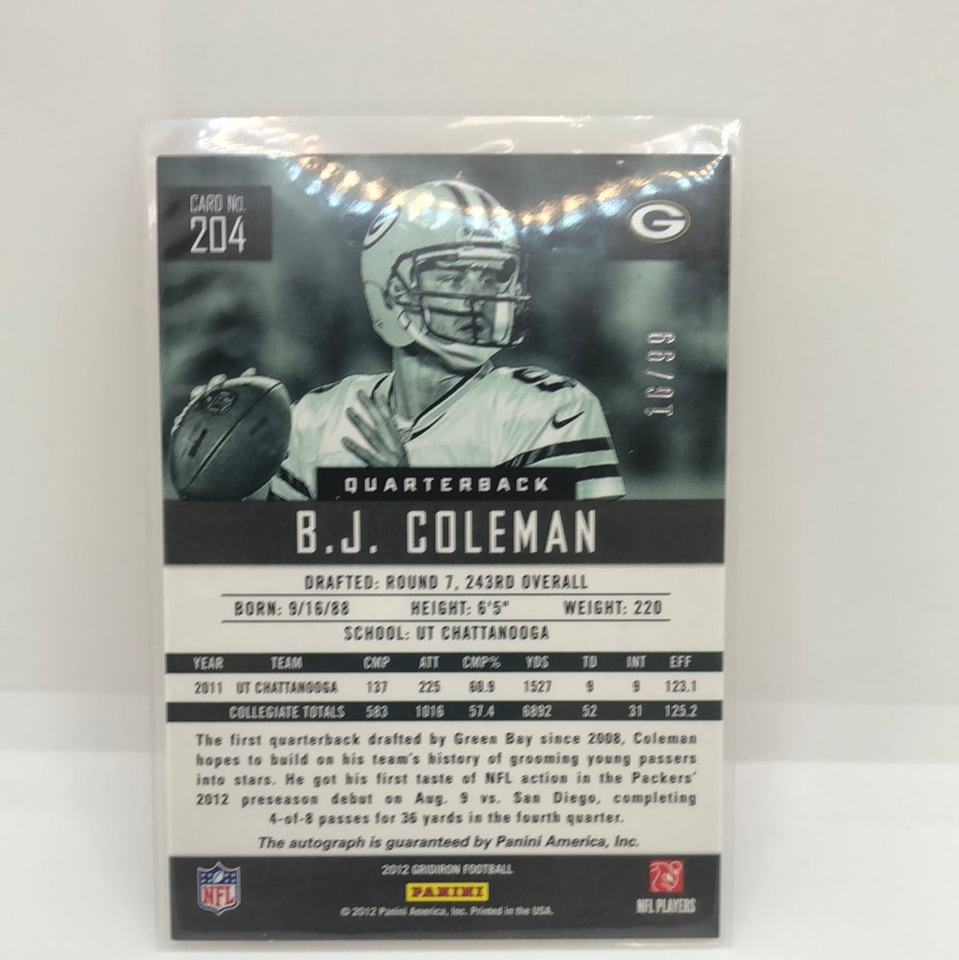 B.J. Cunningham 2012 Gridiron Rc Auto /99