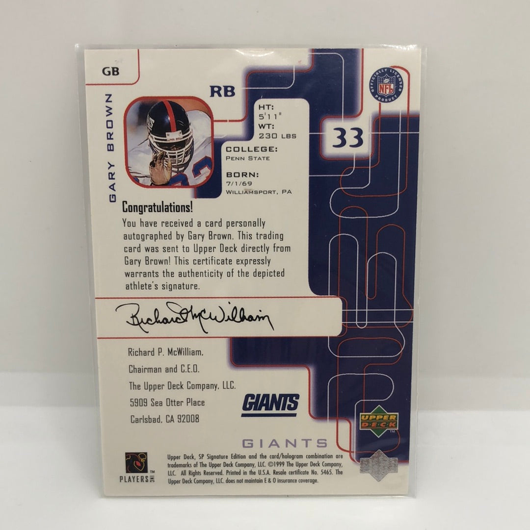 Gary Brown 1999 UD SP Signature Auto