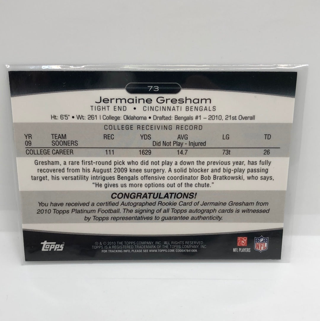 Jermaine Gresham 2010 Platinum Rc Auto /999