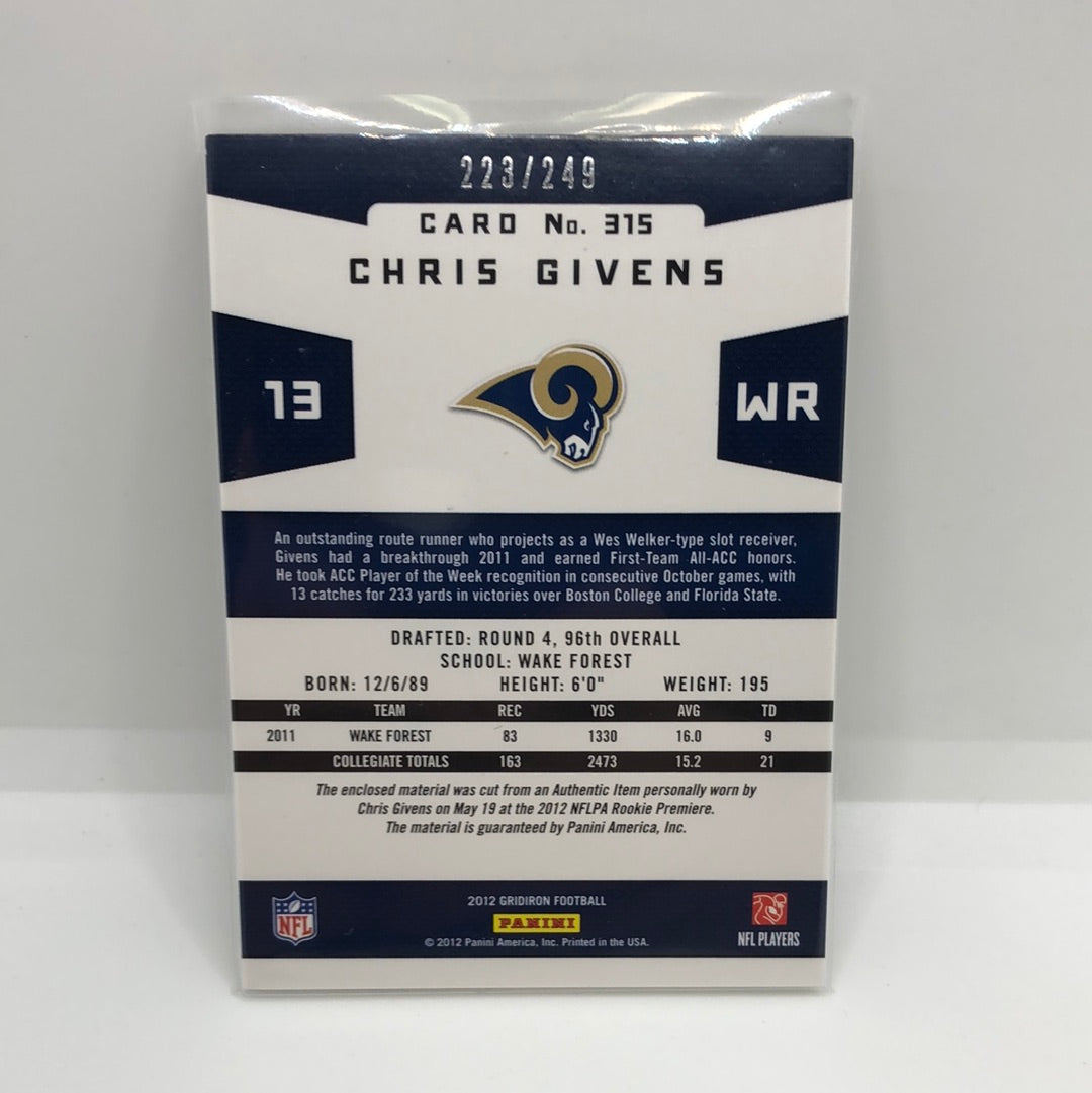Chris Givens 2012 Gridiron Gems Jsy /249