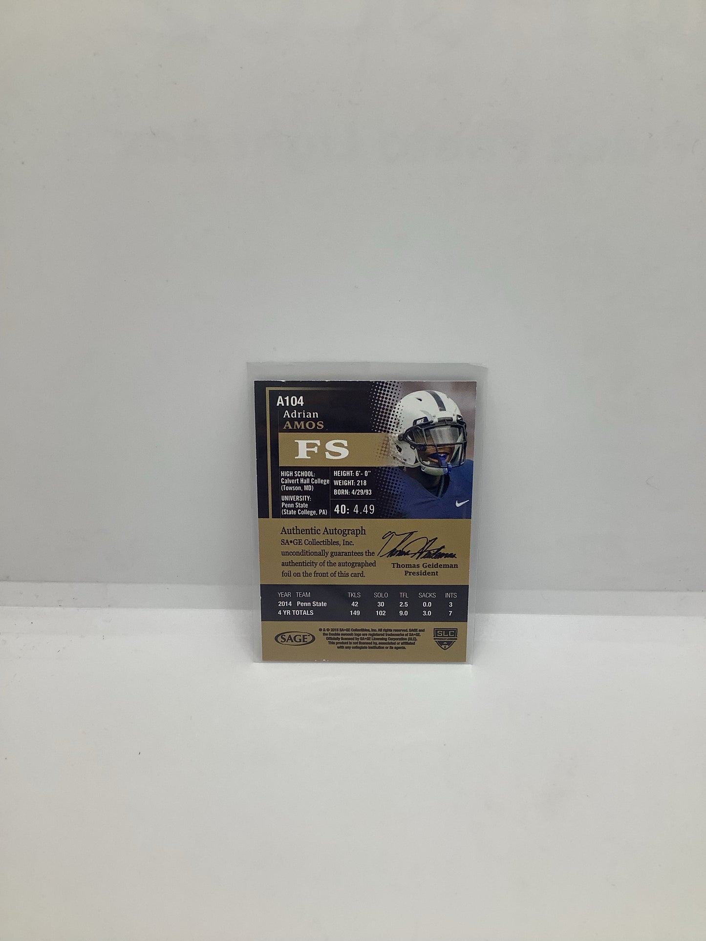 2019 Sage Hit Auto Adrian Amos