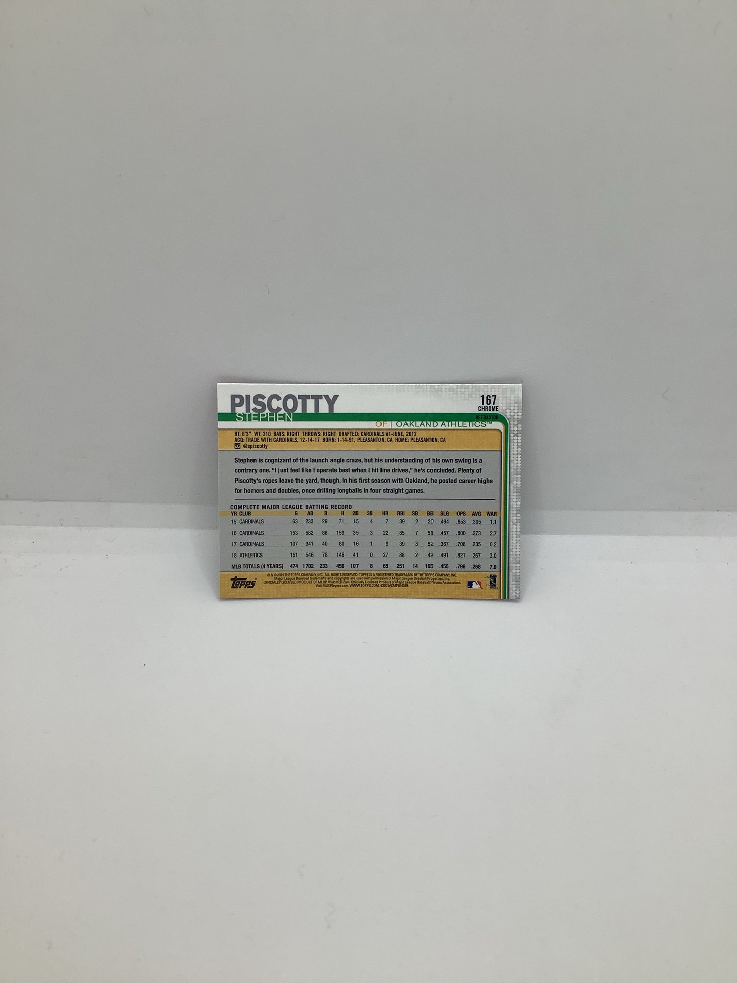 2019 Topps Chrome Refractor Stephen Piscotty