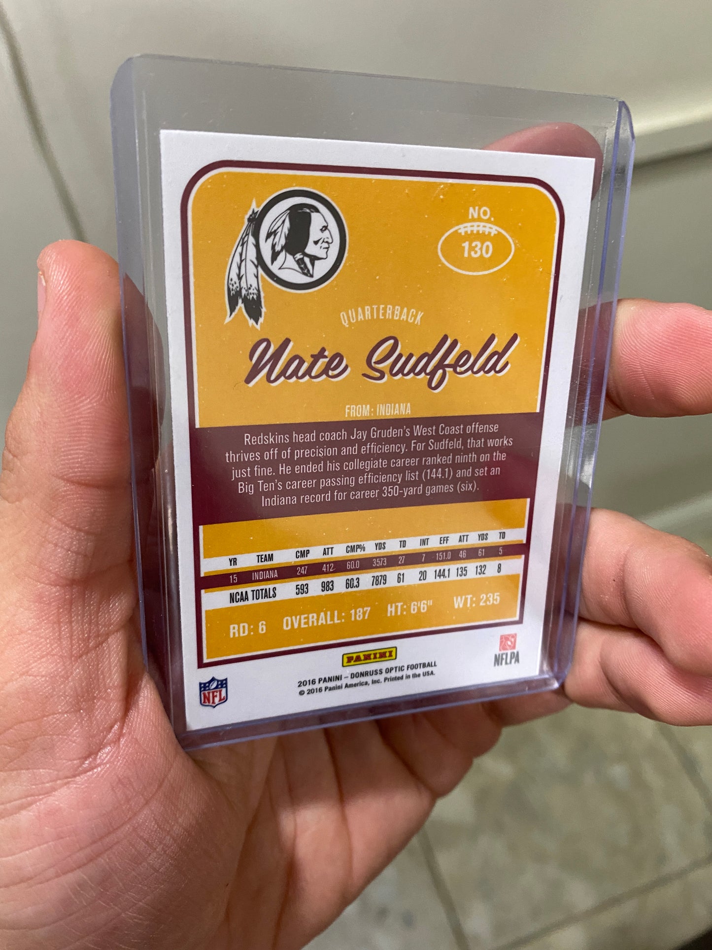 2016 Panini Donruss Optic Nate Sudfeld ROOKIE RC #130 Redskins WFT