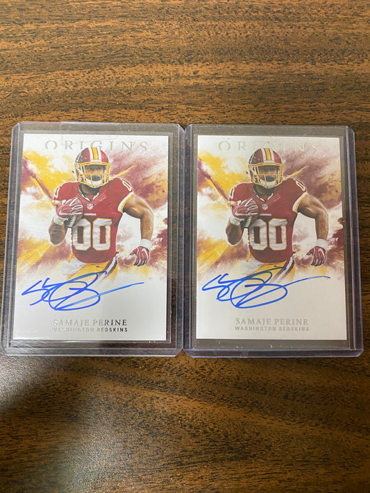 2017 Panini Origins Samaje Perine RC AUTOGRAPH ROOKIE LOT OF 2