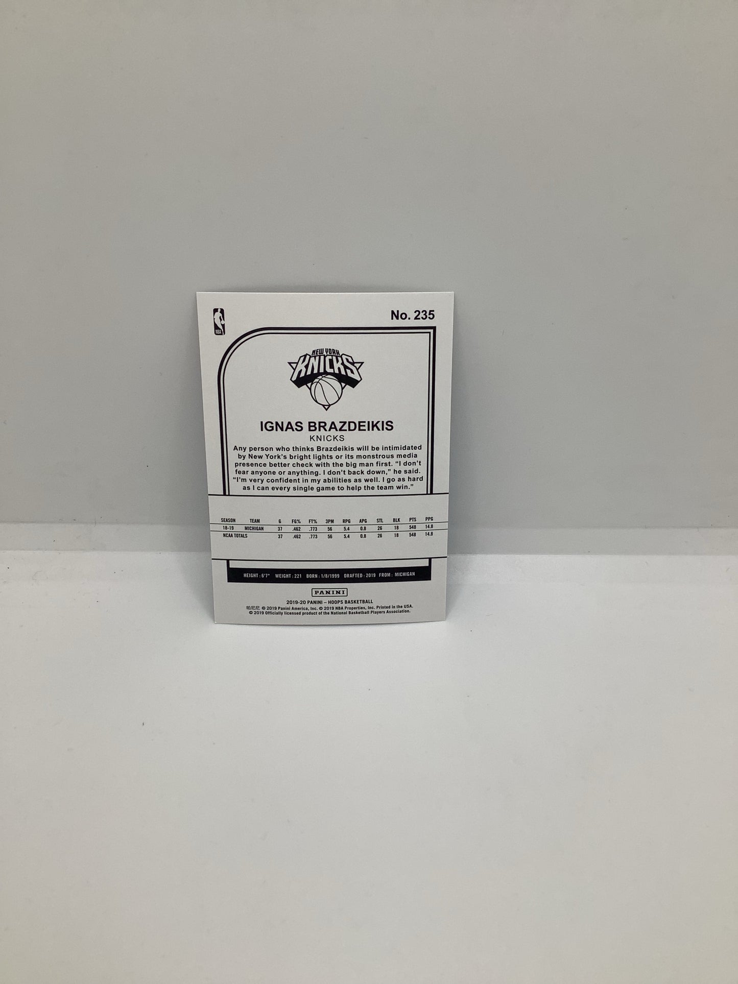 2019-20 Hoops Ignas Brazdeikis RC Blue