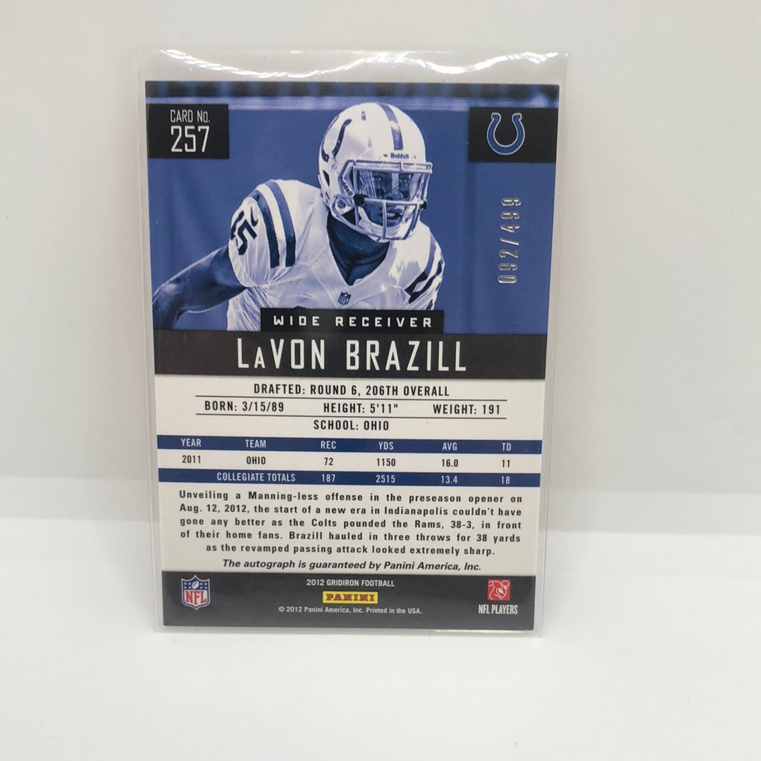 LaVon Brazill 2012 Gridiron Rc Auto /499