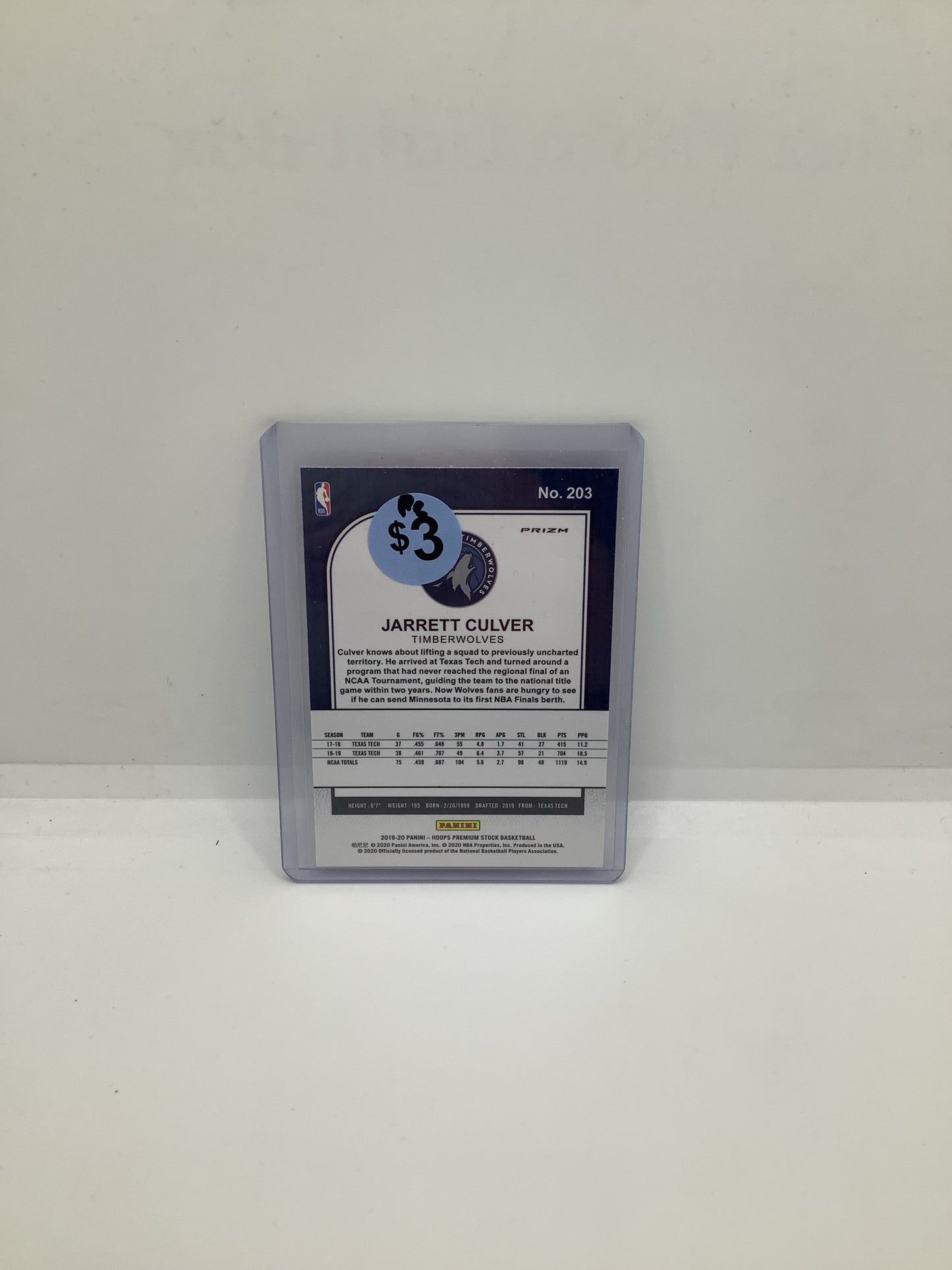 2019-20 Hoops Premium Stock Jarrett Culver RC Purple