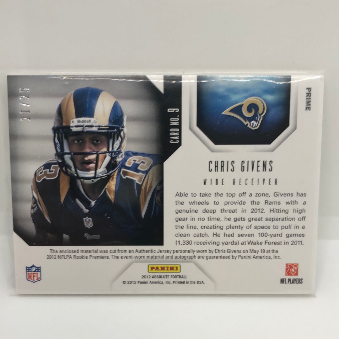 Chris Givens 2012 Absolute Star Gazing Patch Auto /25