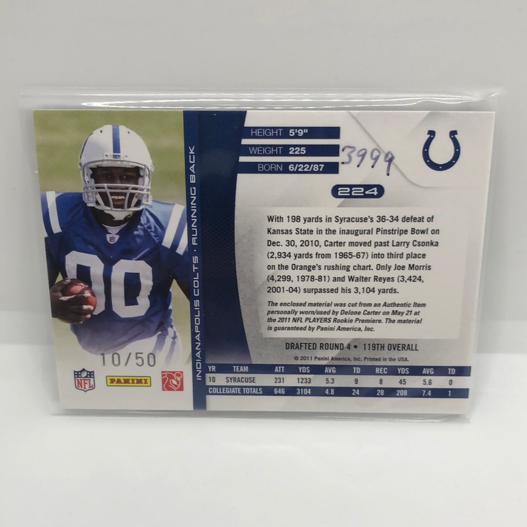 Delone Carter 2011 Absolute RPM Jsy /50