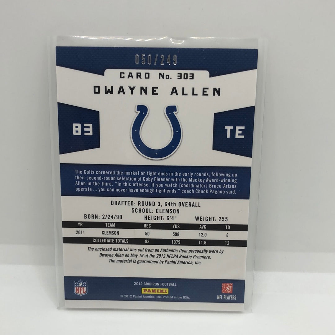Dwayne Allen 2012 Gridiron Gems Jsy Rc /249