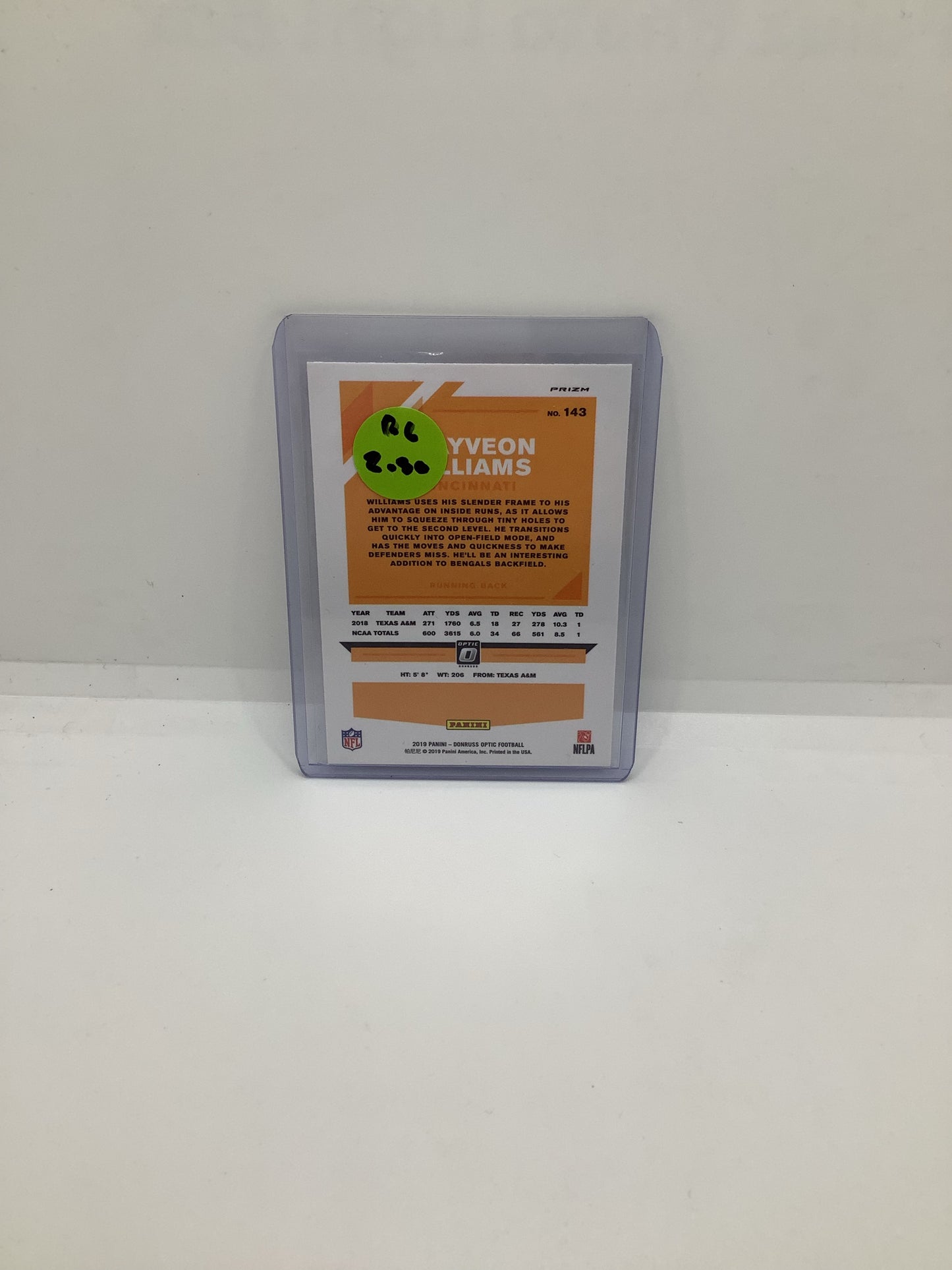 2019 Donruss Optic Trayveon Williams RC Holo