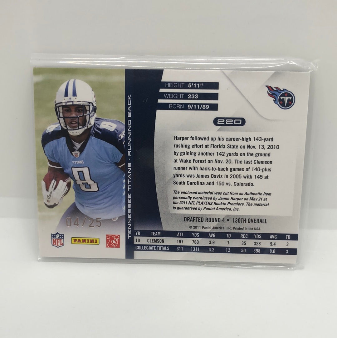 Jamie Harper 2011 Absolute RPM Prime Patches /25
