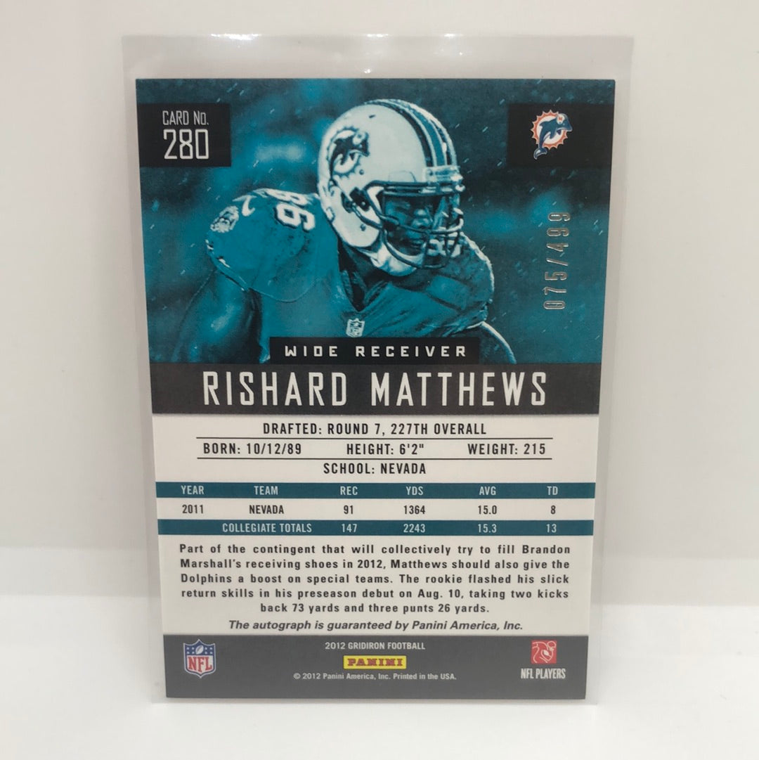 Rishard Matthews 2012 Gridiron Rc Auto /499