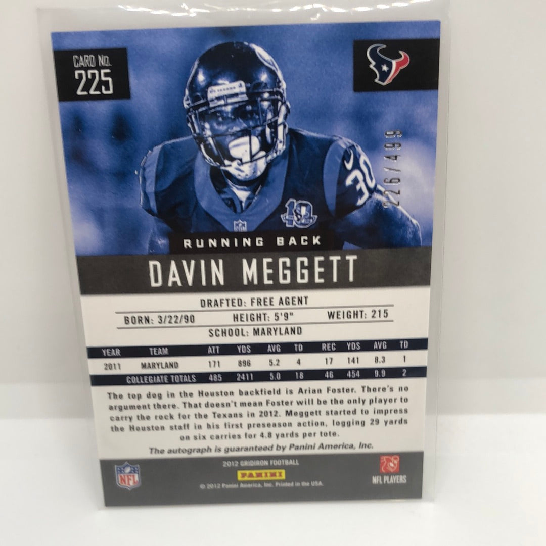 Davin Meggett 2012 Gridiron Rc Auto /499