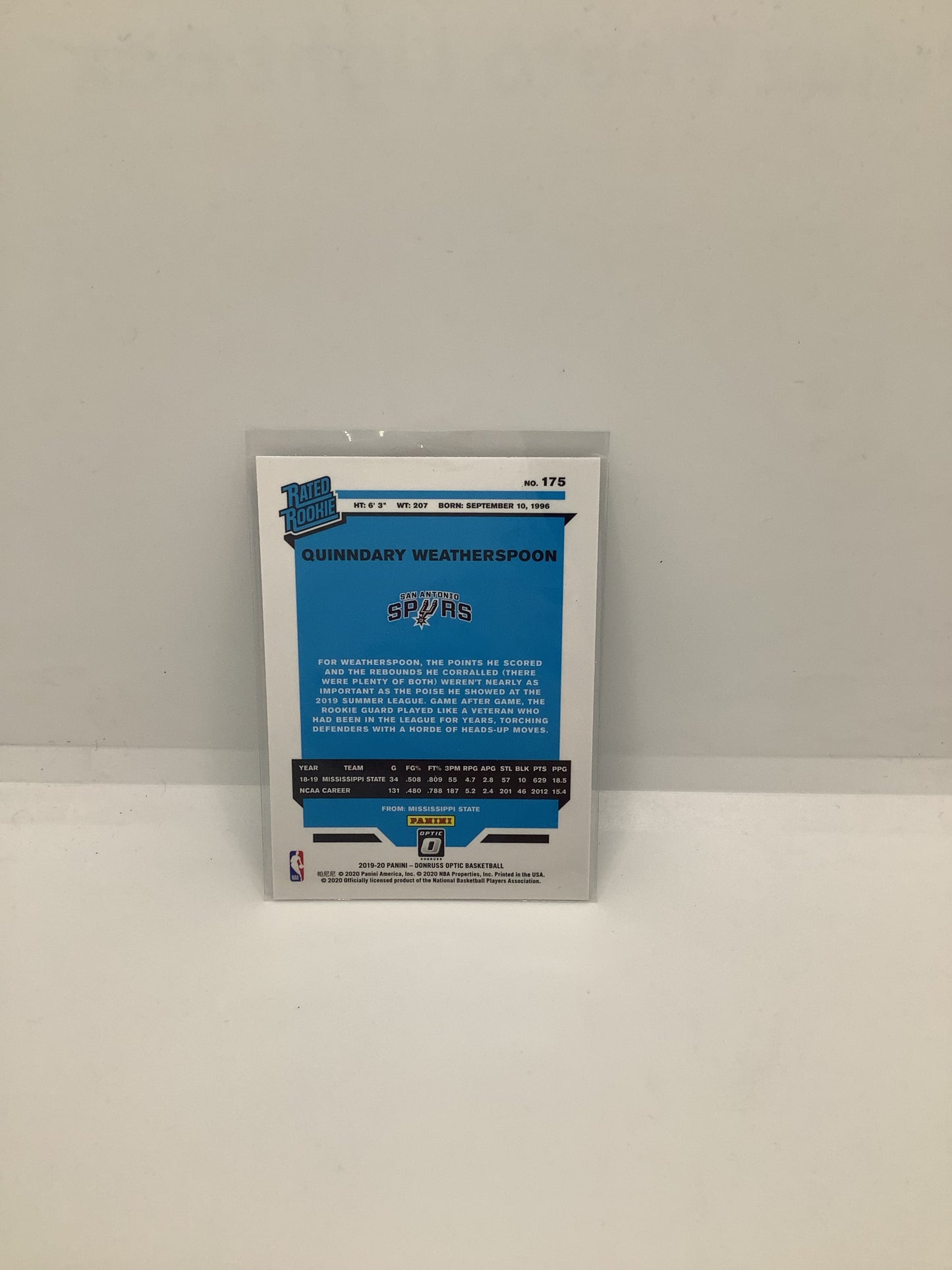 2019-20 Donruss Optic Quinndary Weatherspoon RC