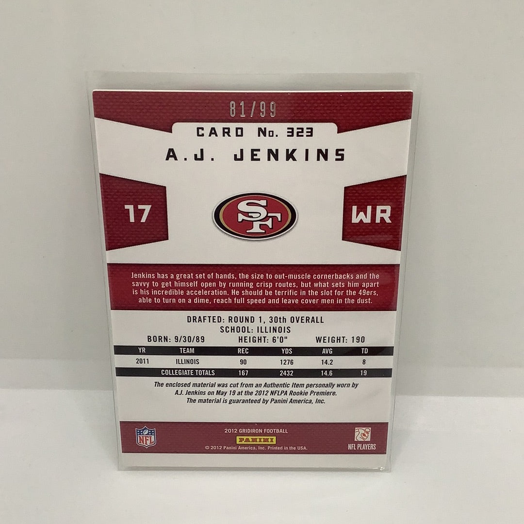 A.J Jenkins 2012 Gridiron Gems Jsy Rc /99