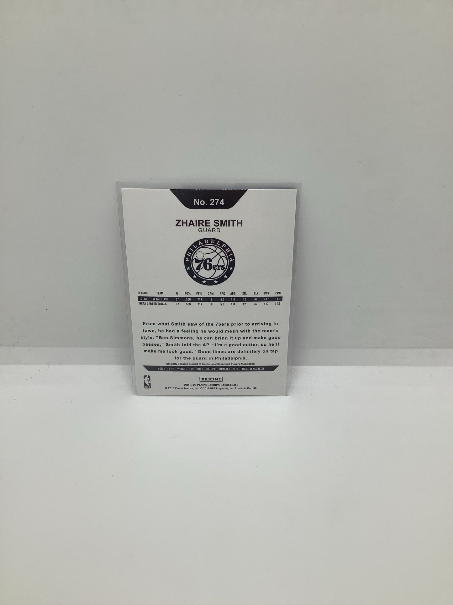 2018-19 Hoops Zhaire Smith RC RWB