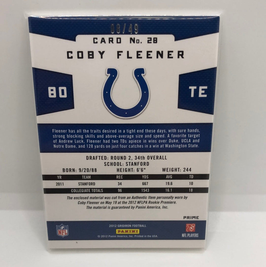 Coby Fleener 2012 Gridiron Gems Prime Jsy /49