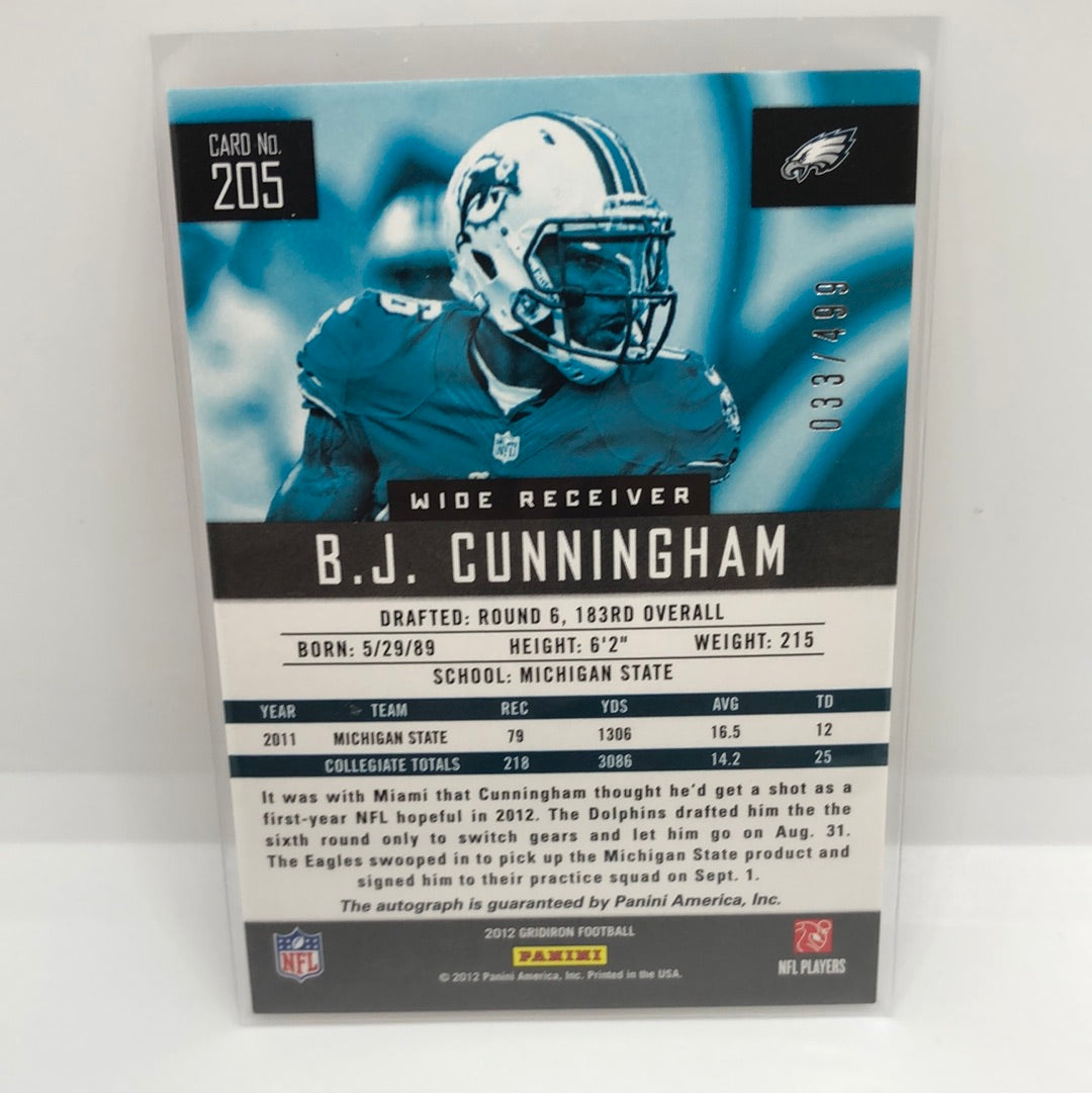 B.J. Cunningham 2012 Gridiron Rc Auto /499