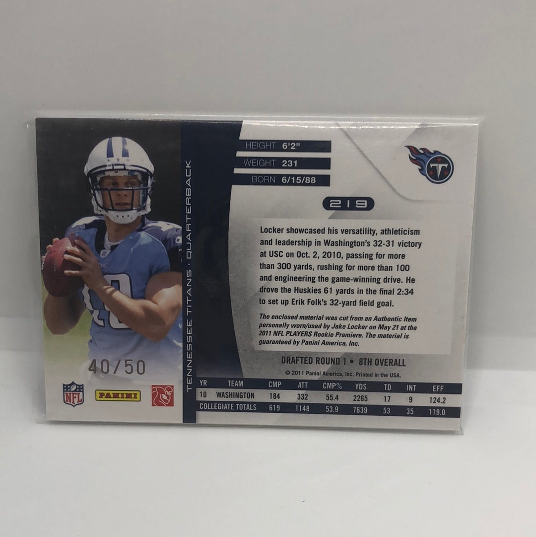 Jake Locker 2011 Absolute RPM Jumbo Jsy /50
