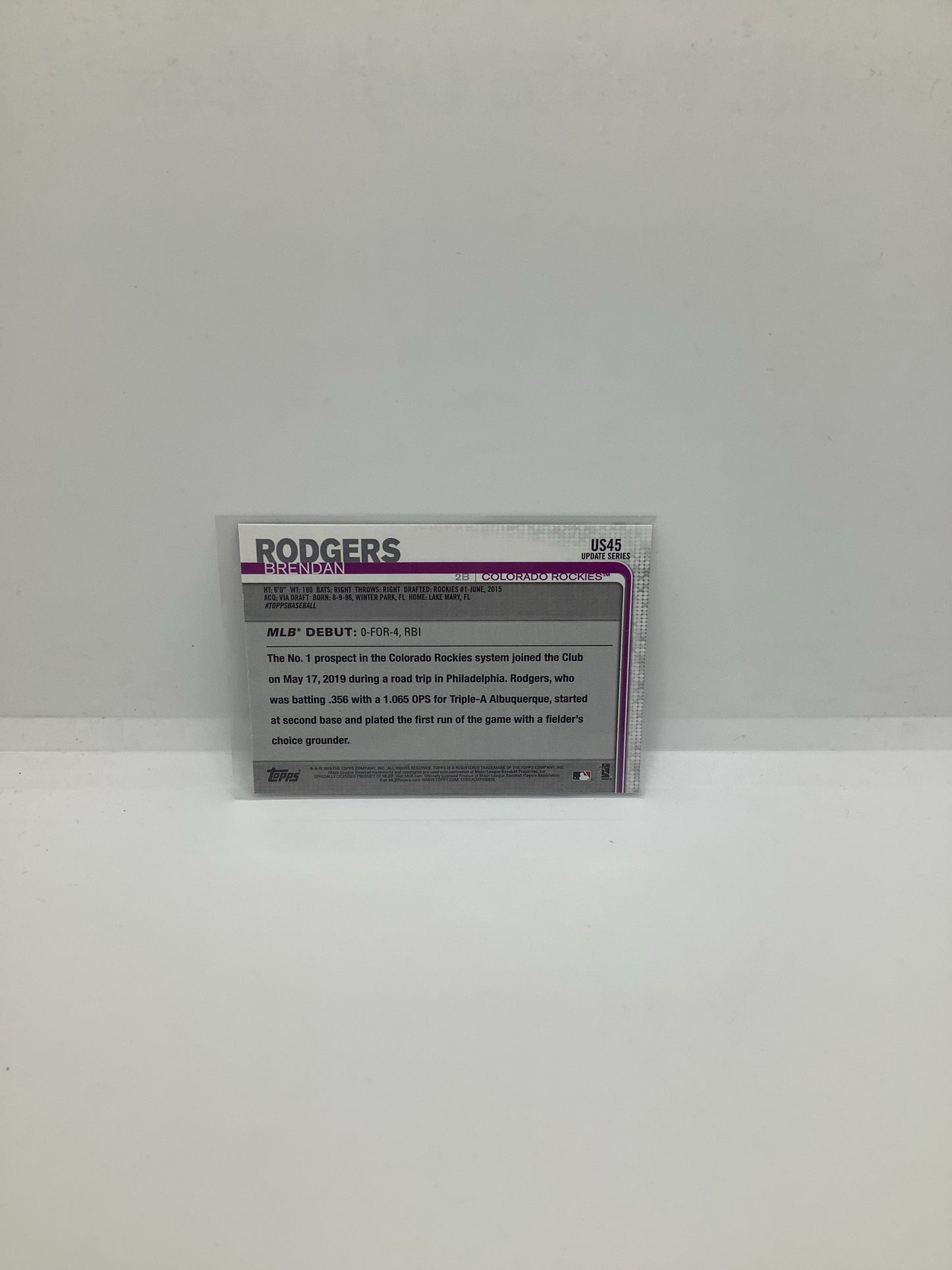 2019 Topps Brendan Rodgers RC Purple