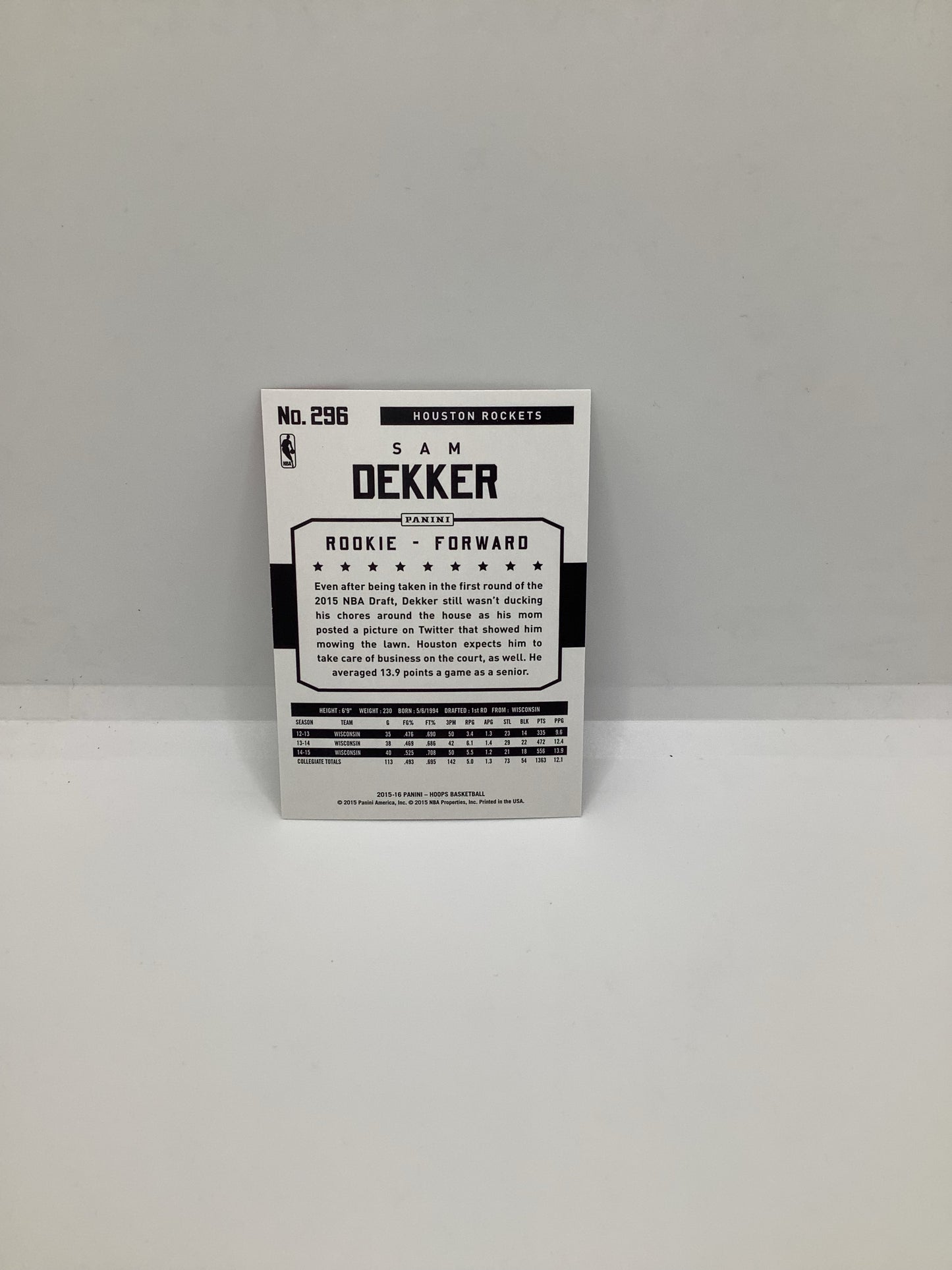2015-16 Hoops Sam Dekker RC Red