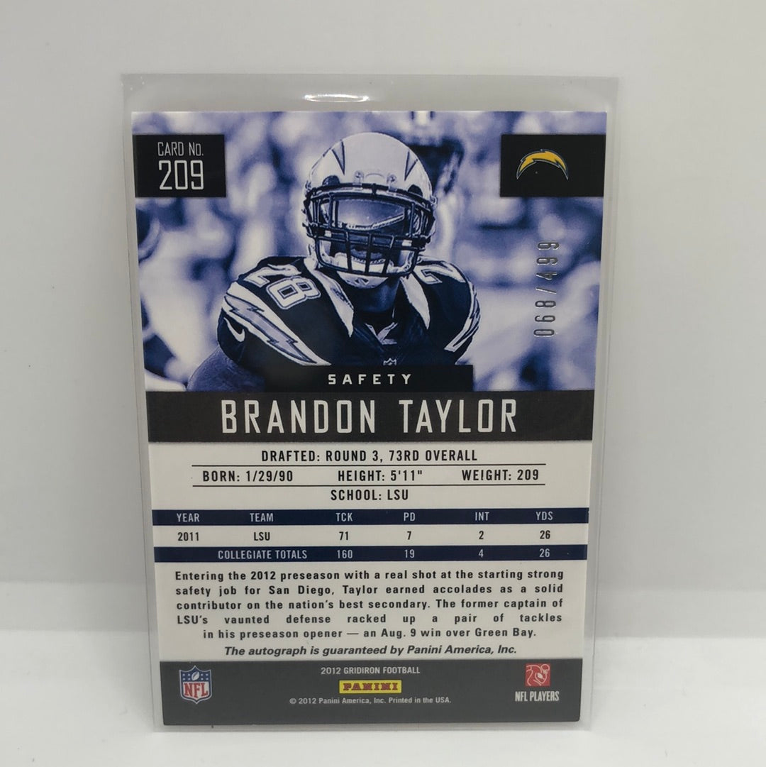 Brandon Taylor 2012 Gridiron Rookie Auto /499