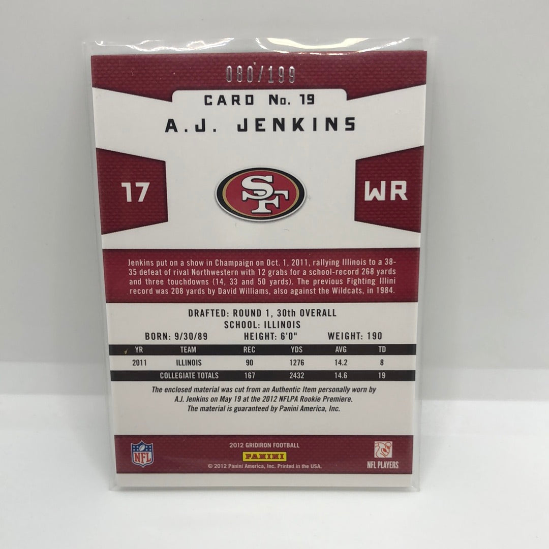 A.J Jenkins 2012 Gridiron Gems Jsy /199
